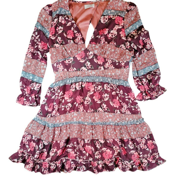 Sage the Label Dress Womens Medium Burgundy Bohemian Cottage Core Prairie Floral - Picture 5 of 16